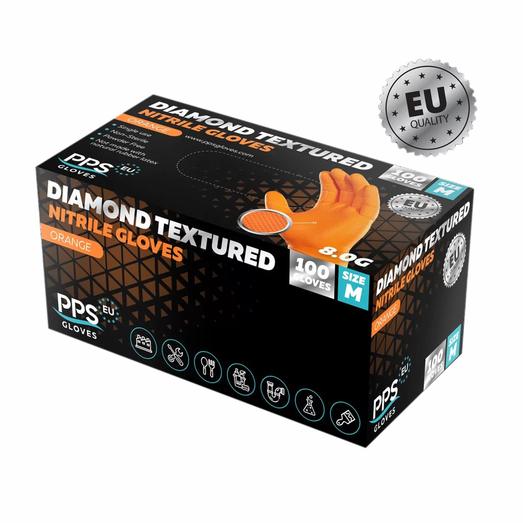 DISPOSABLE NITRIL DIAMOND GRIP PF ORANGE (100ST) 